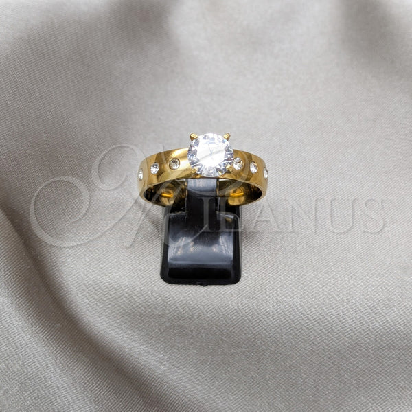 Stainless Steel Elegant Ring, with White Cubic Zirconia, Polished, Golden Finish, 01.63.0667.10 (Size 10)