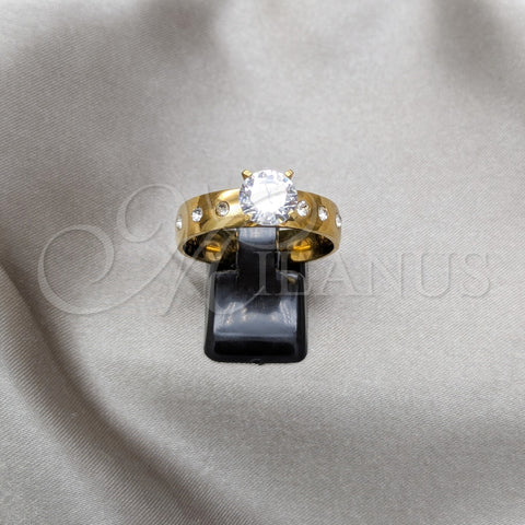 Stainless Steel Elegant Ring, with White Cubic Zirconia, Polished, Golden Finish, 01.63.0667.10 (Size 10)
