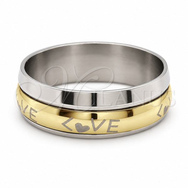 Stainless Steel Mens Ring, Love and Double Design, Polished, Golden Finish, 01.63.0668.10 (Size 10)
