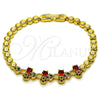 Oro Laminado Fancy Bracelet, Gold Filled Style Cherry and Heart Design, with Garnet and Ruby Cubic Zirconia, Polished, Golden Finish, 03.283.0482.07 (Thickness, 7 Inches Length)