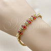 Oro Laminado Fancy Bracelet, Gold Filled Style Cherry Design, with Ruby and Green Cubic Zirconia, Polished, Golden Finish, 03.283.0483.07 (Thickness, 8 Inches Length)