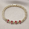 Oro Laminado Fancy Bracelet, Gold Filled Style Cherry Design, with Ruby and Green Cubic Zirconia, Polished, Golden Finish, 03.283.0483.07 (Thickness, 8 Inches Length)