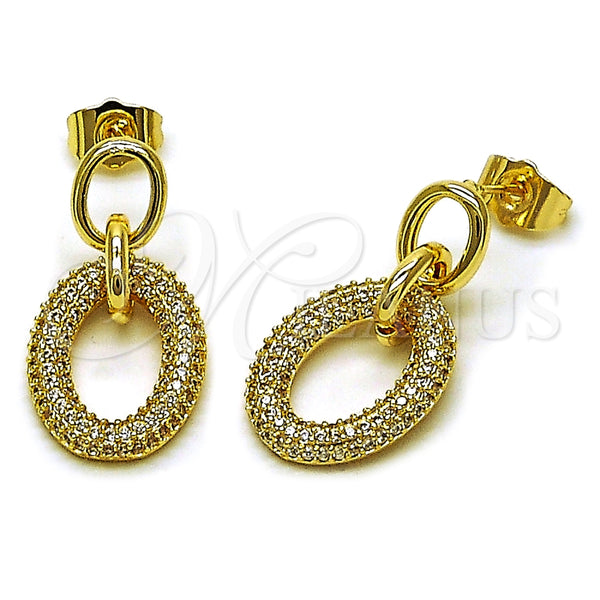 Oro Laminado Stud Earring, Gold Filled Style with White Micro Pave, Polished, Golden Finish, 02.283.0292