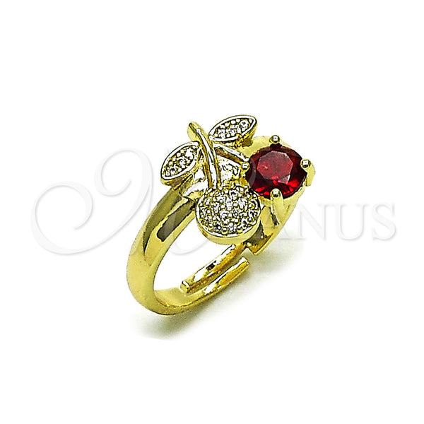 Oro Laminado Multi Stone Ring, Gold Filled Style Cherry Design, with Garnet Cubic Zirconia and White Micro Pave, Polished, Golden Finish, 01.284.0109 (One size fits all)