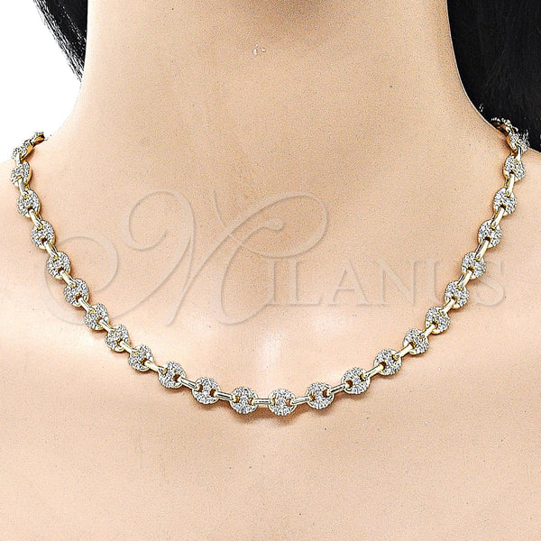 Gold Filled Necklace — Fancy Necklace Puff Mariner Design with White Micro — alternate product view — SKU 161094 | Oro Laminado collar — elegante Necklace Puff Mariner diseño with blanco Micro — SKU 161094