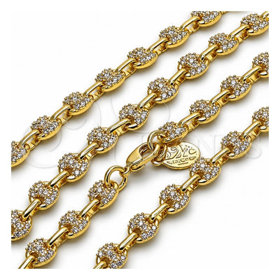 Oro Laminado Fancy Necklace, Gold Filled Style Puff Mariner Design, with White Micro Pave, Polished, Golden Finish, 04.63.1401.20 (Thickness, 20 Inches Length)