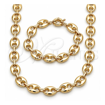 Oro Laminado Necklace and Bracelet, Gold Filled Style Puff Mariner Design, Polished, Golden Finish, 06.63.0309
