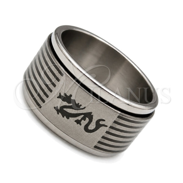 Stainless Steel Mens Ring, Lizard and Dragon-Fly Design, Polished, Steel Finish, 01.63.0671.06 (Size 6)