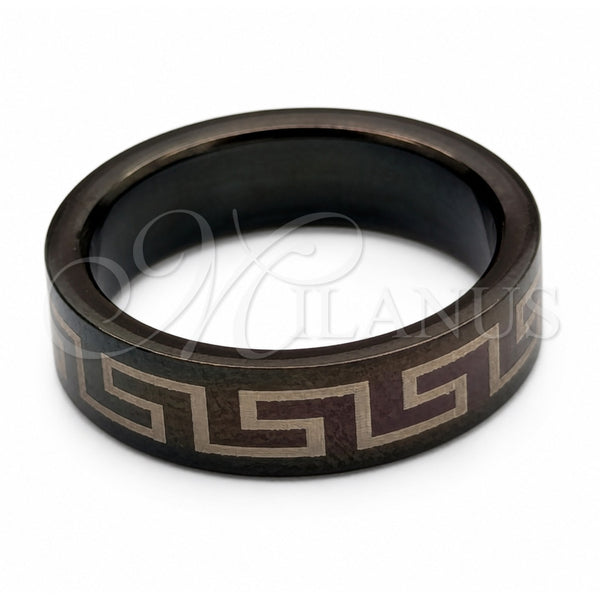 Stainless Steel Mens Ring, Black Polished, Black Rhodium Finish, 01.63.0672.05 (Size 5)