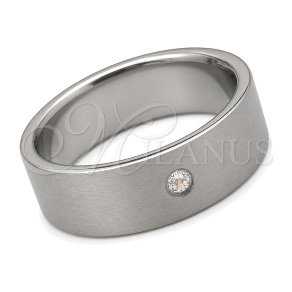 Stainless Steel Mens Ring, with White Crystal, Black Matte Finish, Steel Finish, 01.63.0674.05 (Size 5)