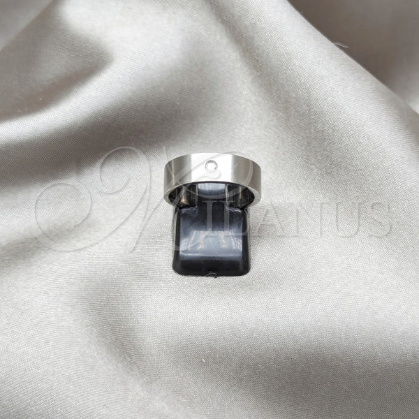 Stainless Steel Mens Ring, with White Crystal, Black Matte Finish, Steel Finish, 01.63.0674.05 (Size 5)