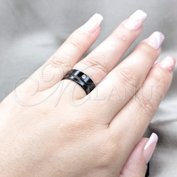 Stainless Steel Ring — Mens Ring with White Crystal Black Polished Black — alternate product view — SKU 161107 | Acero Inoxidable anillo — para hombre Ring with cristal blanco negro pulido negro — SKU 161107