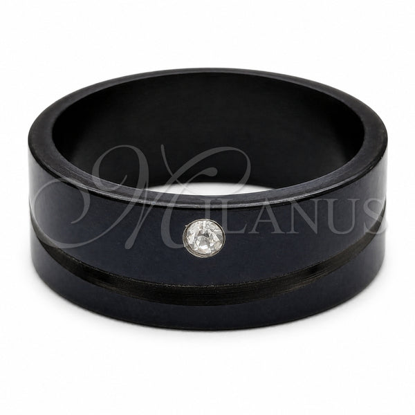 Stainless Steel Mens Ring, with White Crystal, Black Polished, Black Rhodium Finish, 01.63.0675.06 (Size 6)