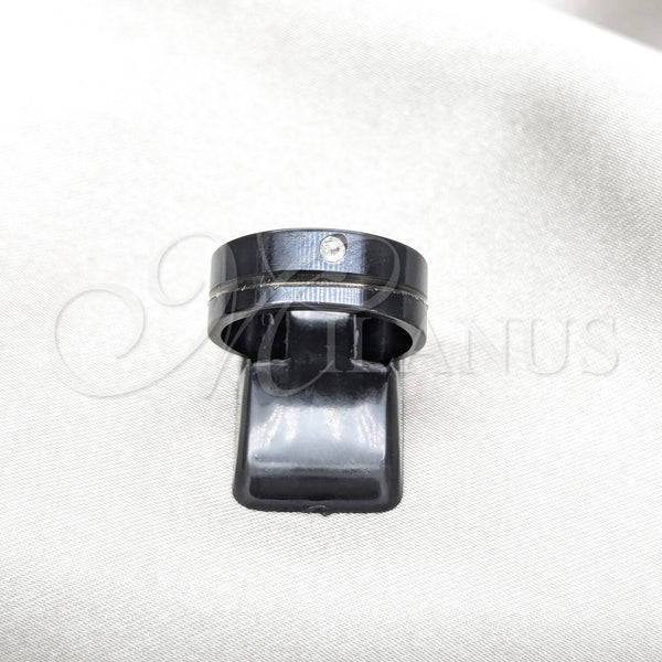 Stainless Steel Ring — Mens Ring with White Crystal Black Polished Black — main product view — SKU 161108 | Acero Inoxidable anillo — para hombre Ring with cristal blanco negro pulido negro — SKU 161108