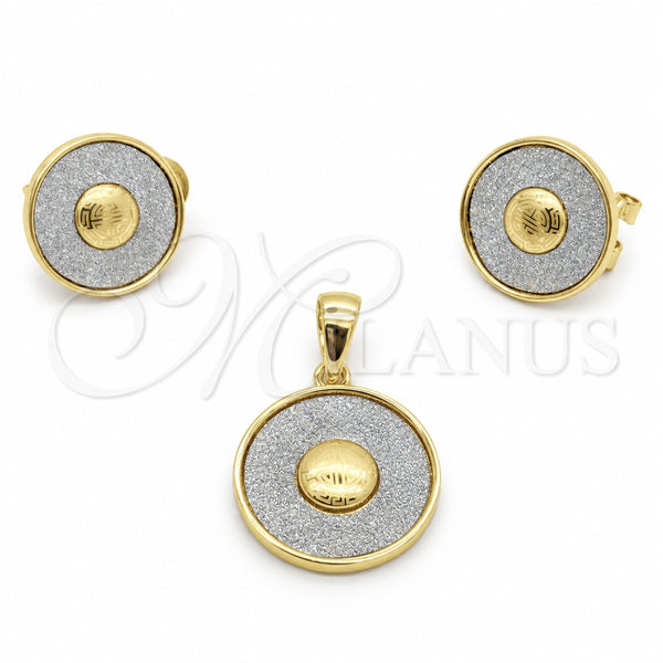 Stainless Steel Earring and Pendant Adult Set, Polished, Golden Finish, 10.63.0648
