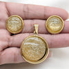Stainless Steel Earring and Pendant Adult Set, Yellow Resin Finish, Golden Finish, 10.63.0652