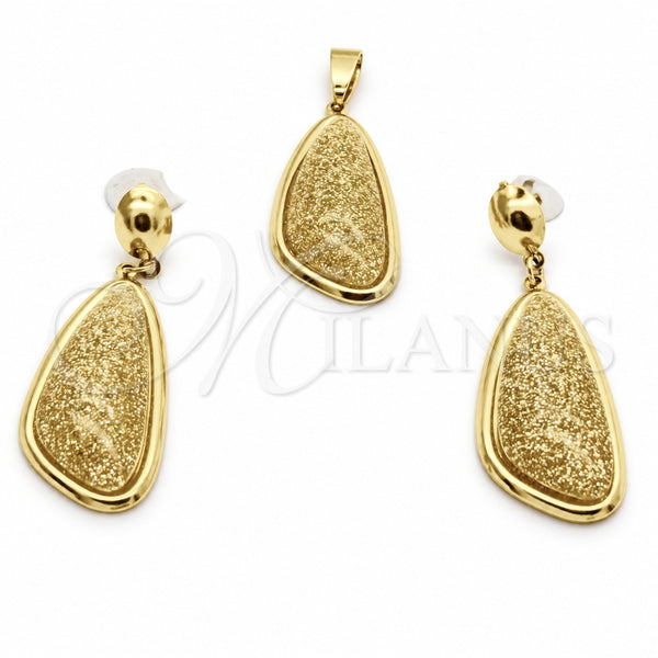 Stainless Steel Earring and Pendant Adult Set, Yellow Resin Finish, Golden Finish, 10.63.0655
