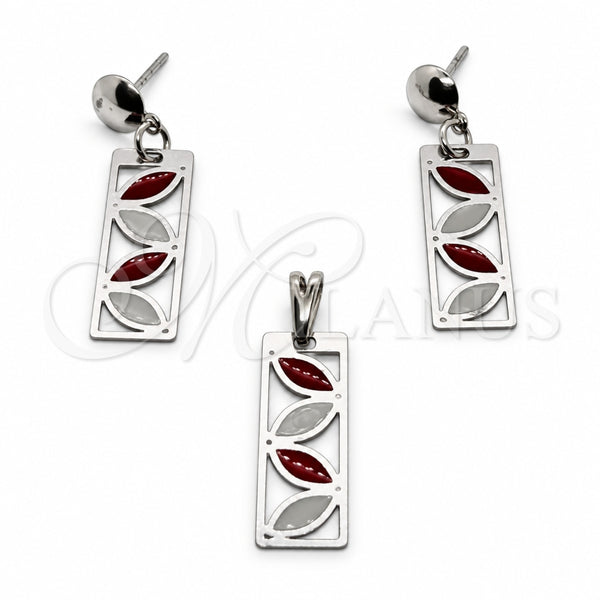 Stainless Steel Earring and Pendant Adult Set, Multicolor Enamel Finish, Steel Finish, 10.63.0658