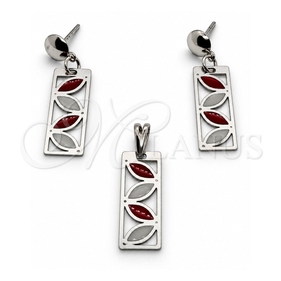 Stainless Steel Earring and Pendant Adult Set, Multicolor Enamel Finish, Steel Finish, 10.63.0658