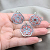 Stainless Steel Earring and Pendant Adult Set, Flower Design, Multicolor Enamel Finish, Steel Finish, 10.63.0660