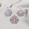 Stainless Steel Earring and Pendant Adult Set, Flower Design, Multicolor Enamel Finish, Steel Finish, 10.63.0660
