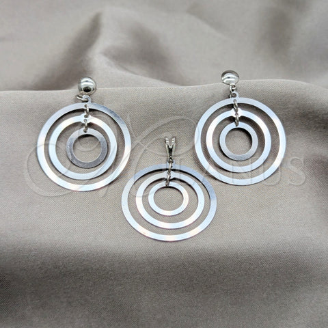 Stainless Steel Earring and Pendant Adult Set, Multicolor Polished, Steel Finish, 10.63.0663