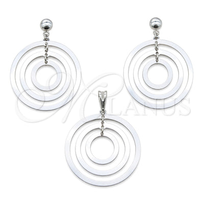 Stainless Steel Earring and Pendant Adult Set, Multicolor Polished, Steel Finish, 10.63.0663