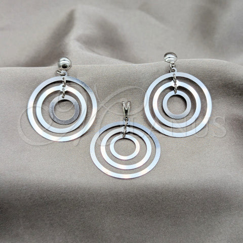 Stainless Steel Earring and Pendant Adult Set, Multicolor Polished, Steel Finish, 10.63.0663