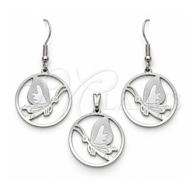 Stainless Steel Earring and Pendant Adult Set, Butterfly Design, Multicolor Polished, Steel Finish, 10.63.0664