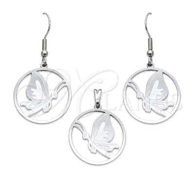 Stainless Steel Earring and Pendant Adult Set, Butterfly Design, Multicolor Polished, Steel Finish, 10.63.0664