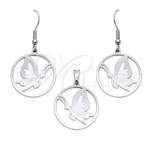 Stainless Steel Earring and Pendant Adult Set, Butterfly Design, Multicolor Polished, Steel Finish, 10.63.0664