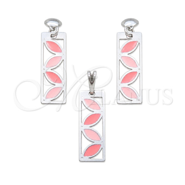 Stainless Steel Earring and Pendant Adult Set, Multicolor Enamel Finish, Steel Finish, 10.63.0665