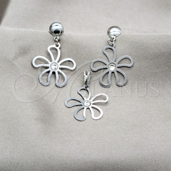Stainless Steel Ring — Earring and Pendant Adult Set Flower Design with — main product view — SKU 161130 | Acero Inoxidable anillo — Earring and Pendant Adult Set flor diseño with — SKU 161130
