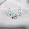 Stainless Steel Earring and Pendant Adult Set, Flower Design, Green Enamel Finish, Steel Finish, 10.63.0667