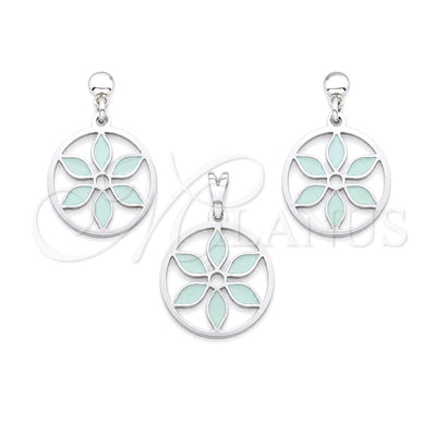 Stainless Steel Earring and Pendant Adult Set, Flower Design, Green Enamel Finish, Steel Finish, 10.63.0667 for wholesale, main product view