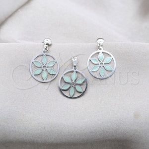 Stainless Steel Ring — Earring and Pendant Adult Set Flower Design Green — main product view — SKU 161132 | Acero Inoxidable anillo — Earring and Pendant Adult Set flor diseño Green — SKU 161132