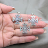 Stainless Steel Earring and Pendant Adult Set, Flower Design, Green Enamel Finish, Steel Finish, 10.63.0668