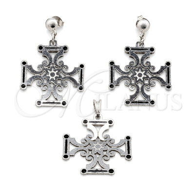 Stainless Steel Earring and Pendant Adult Set, Black Enamel Finish, Steel Finish, 10.63.0669