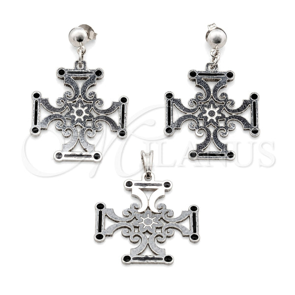 Stainless Steel Earring and Pendant Adult Set, Black Enamel Finish, Steel Finish, 10.63.0669