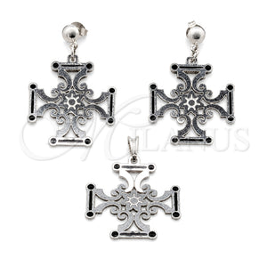 Stainless Steel Earring and Pendant Adult Set, Black Enamel Finish, Steel Finish, 10.63.0669