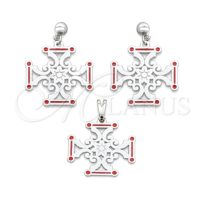 Stainless Steel Earring and Pendant Adult Set, Red Enamel Finish, Steel Finish, 10.63.0670 for wholesale, main product view