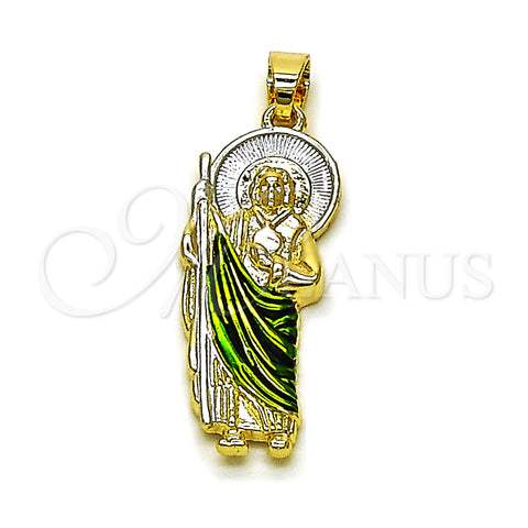 Oro Laminado Religious Pendant, Gold Filled Style San Judas Design, Polished, Tricolor, 05.210.0014