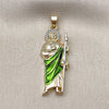 Oro Laminado Religious Pendant, Gold Filled Style San Judas Design, Polished, Tricolor, 05.210.0015