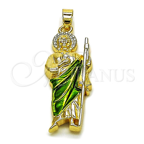 Oro Laminado Religious Pendant, Gold Filled Style San Judas Design, Polished, Tricolor, 05.210.0015