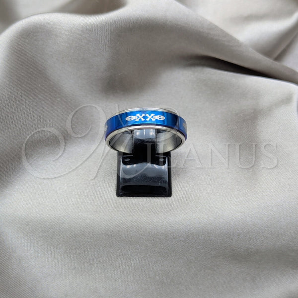 Stainless Steel Mens Ring, Fish and Scorpion Design, Blue Enamel Finish, Steel Finish, 01.63.0682.10