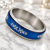 Stainless Steel Mens Ring, Fish and Scorpion Design, Blue Enamel Finish, Steel Finish, 01.63.0682.10 (Size 10)