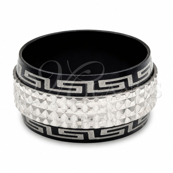 Stainless Steel Mens Ring, Double Design, Polished, Black Rhodium Finish, 01.63.0684.06 (Size 6)