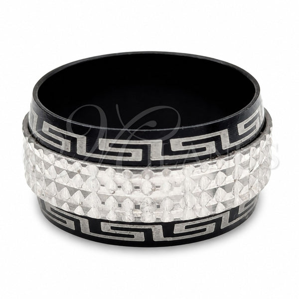 Stainless Steel Mens Ring, Double Design, Polished, Black Rhodium Finish, 01.63.0684.06 (Size 6)