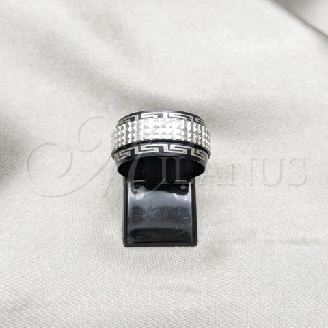 Stainless Steel Mens Ring, Double Design, Polished, Black Rhodium Finish, 01.63.0684.08 (Size 8)
