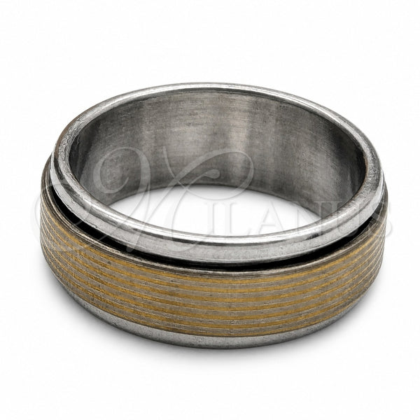 Stainless Steel Mens Ring, Double Design, Polished, Golden Finish, 01.63.0685.06 (Size 6)